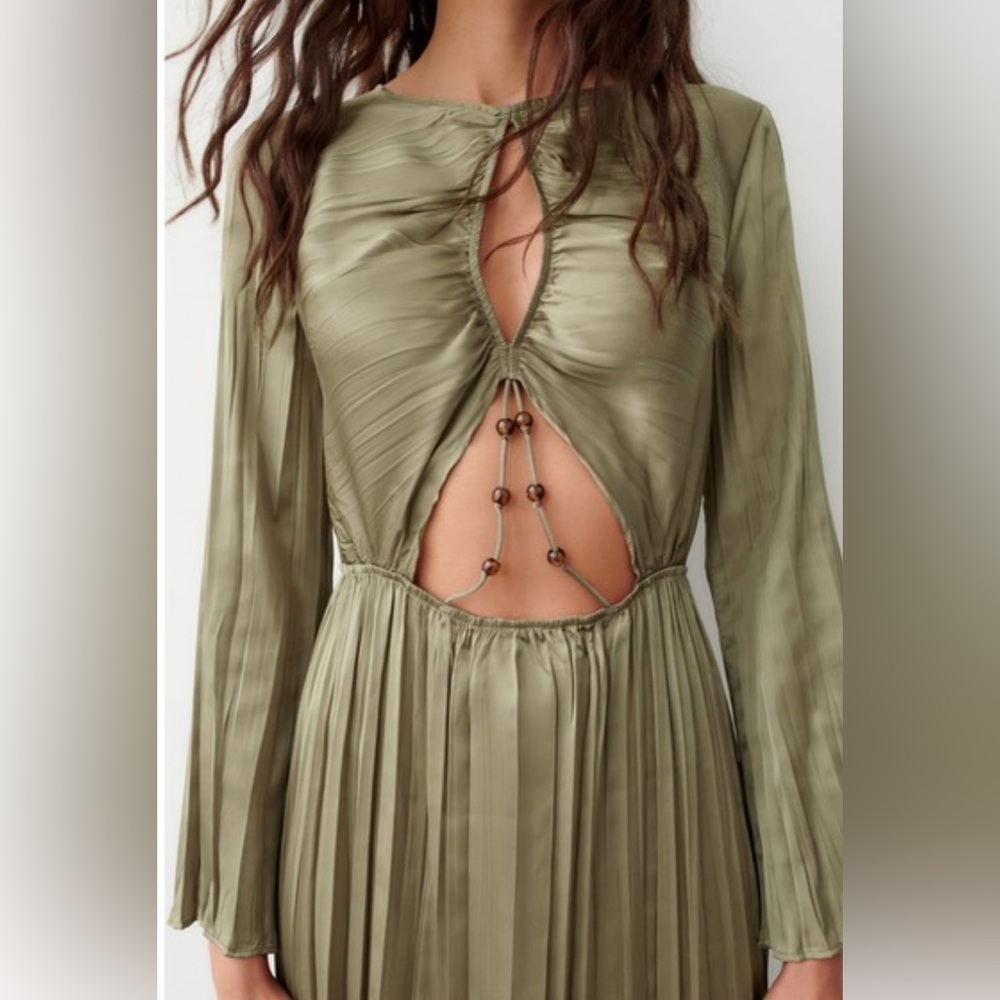 Zara Pleated Beaded Cut-out Satin dress (medium)